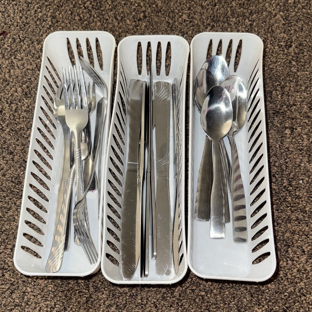 Stainless Steel Cutlery Set with White Holder